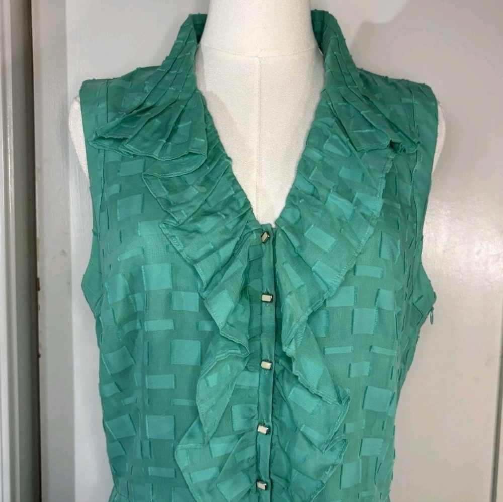 ANTONIO MELANI Women's Turquoise Ruffled Silk blend Dress. Fit&Flare, Pleats Sz4 - Picture 2 of 7